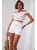 Openwork shorts with pockets, cream 5045 - Online store - Boutique